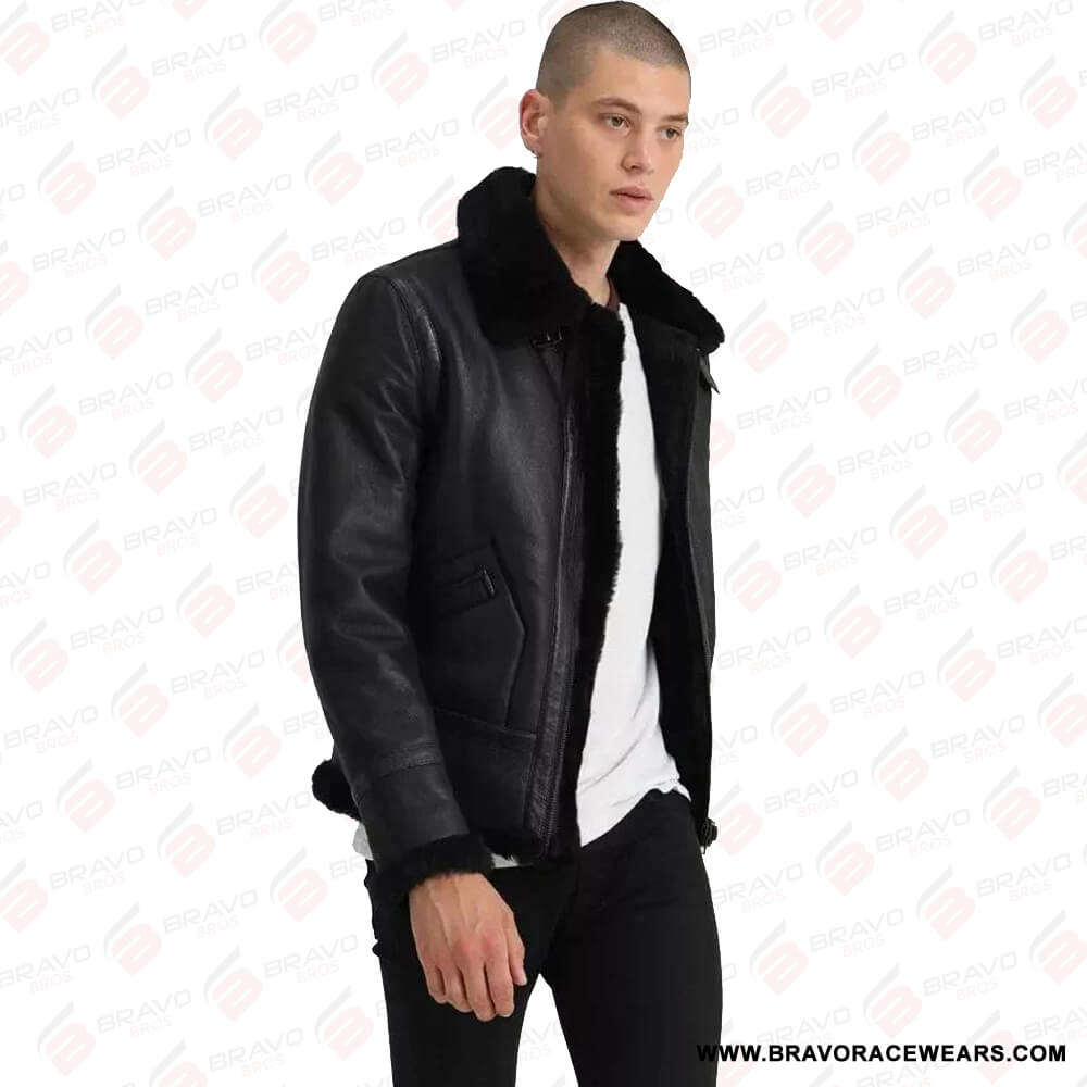 Men’s B3 Aviator Black Leather Shearling Jacket