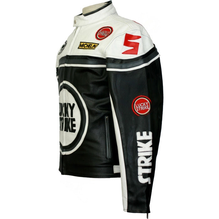 Lucky Strike Black and White Leather Jacket