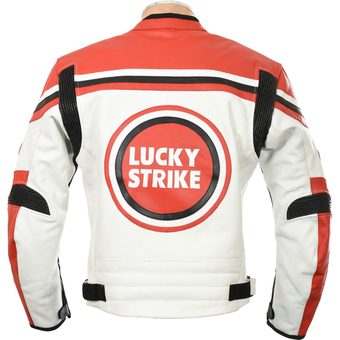 Lucky Strike White & Red Leather Biker Motorcycle Jacket