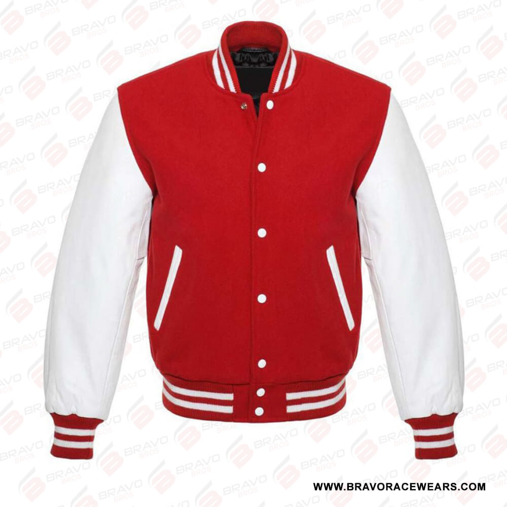 Womens Red And White Varsity Jacket