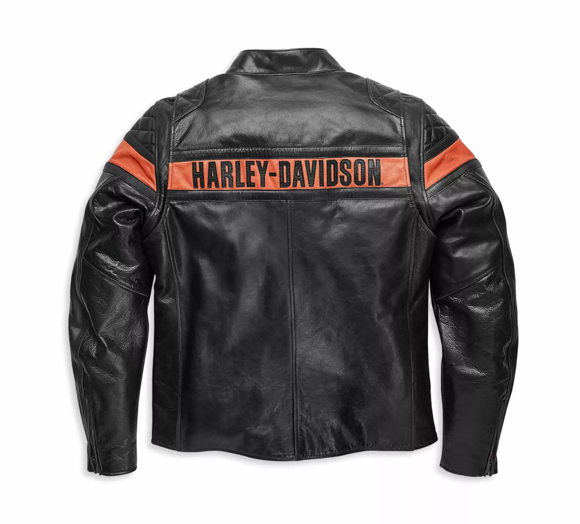 Black Orange Harley Davidson Motorcycle Leather Jacket