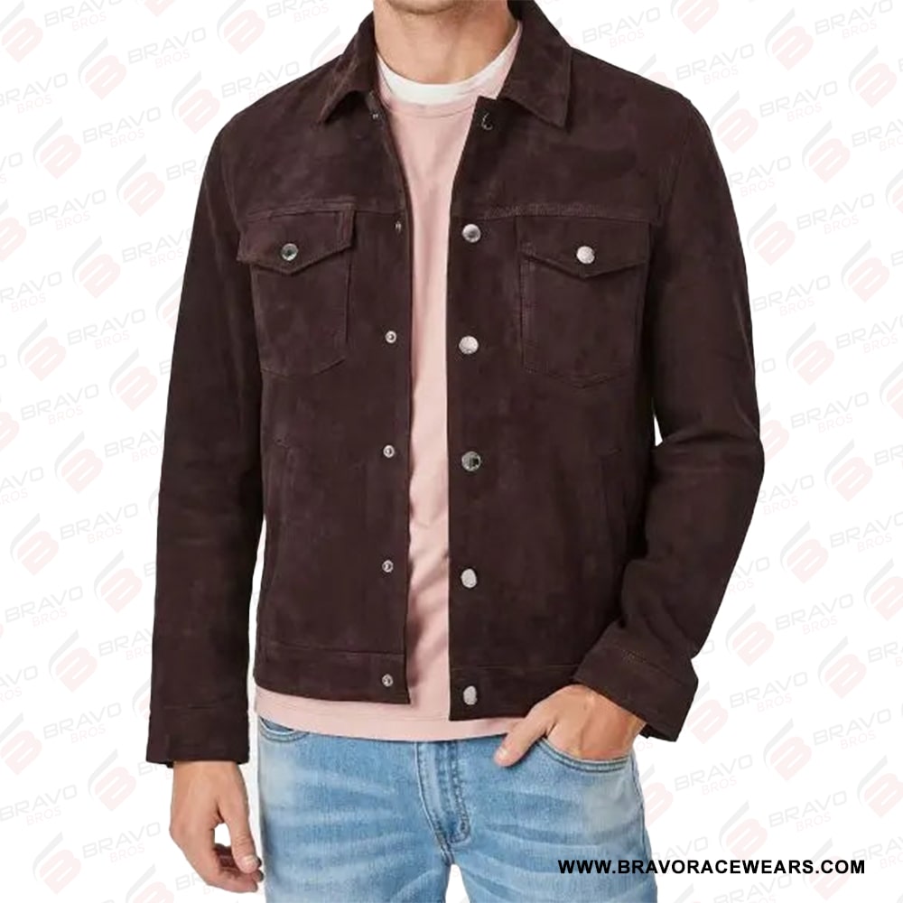 Trucker Style Suede Leather Jacket for Men