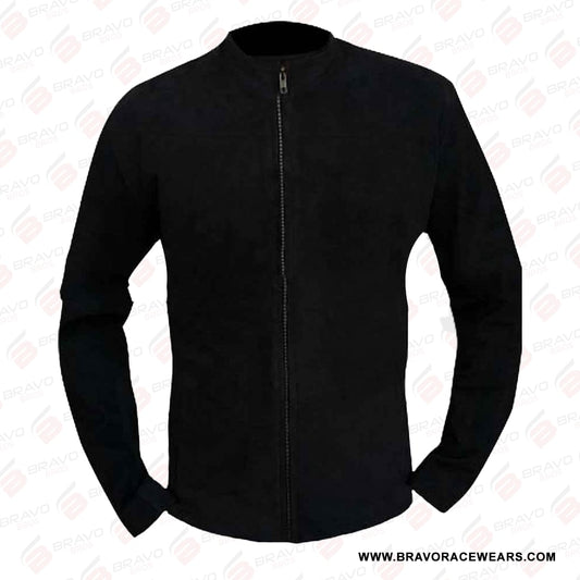 Black Suede Leather Bomber Jacket