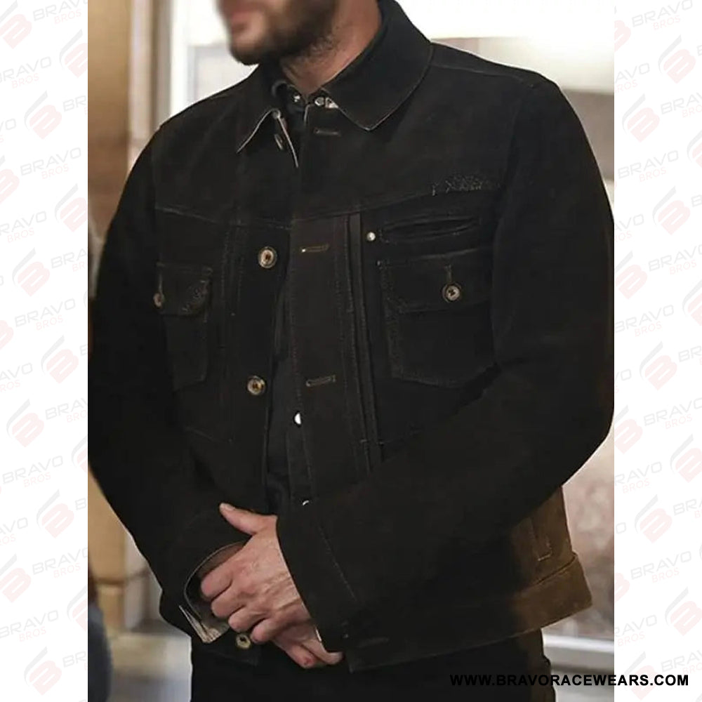 Black Suede Leather Trucker Jacket