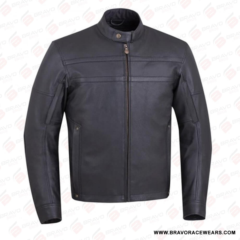 Black Leather Biker Jacket For Men