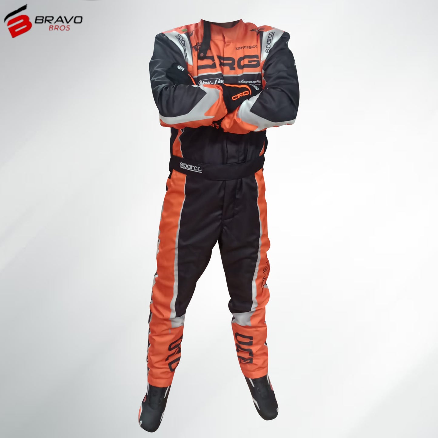 CRG 2024-2025 Karting Race Suit. Sleek, streamlined design. Very light yet permeable material construction for comfort. High strength stitching for durability. All this for comfort and mobility ease and performance. All this for karting enthusiasts. Worldwide free shipping on this product from Bravo Bros.