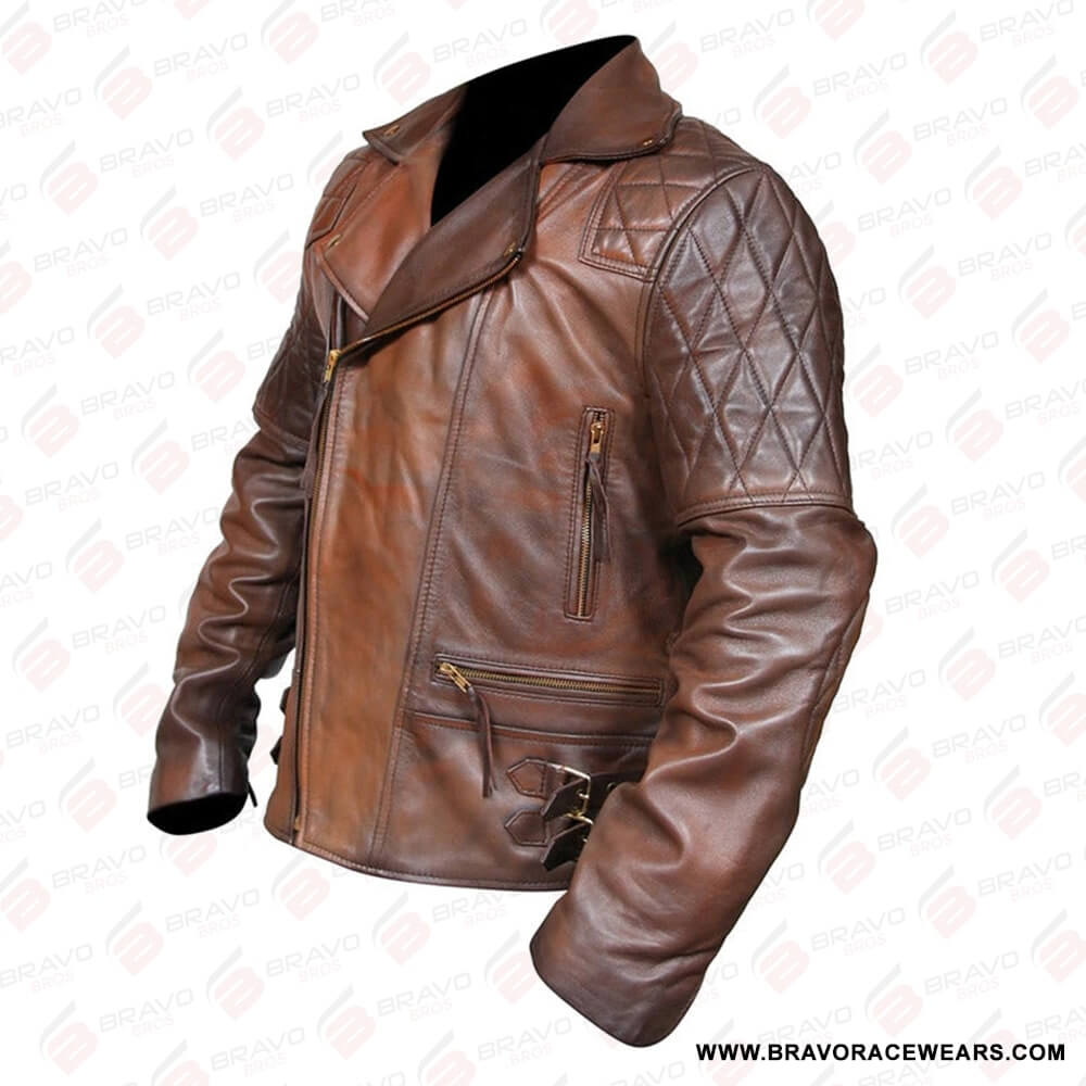 Distressed Brown Biker Leather Jacket