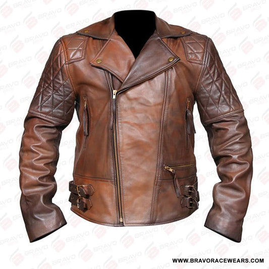 Distressed Brown Biker Leather Jacket