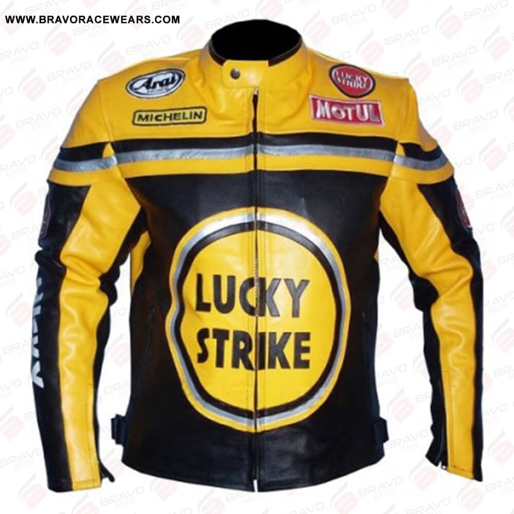 Lucky Strike Yellow & Black Biker Leather Jacket