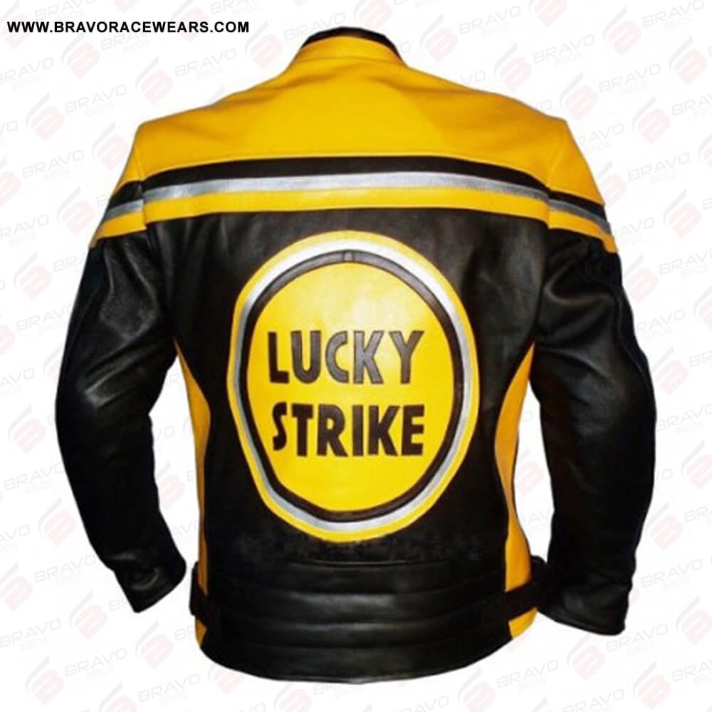 Lucky Strike Yellow & Black Biker Leather Jacket