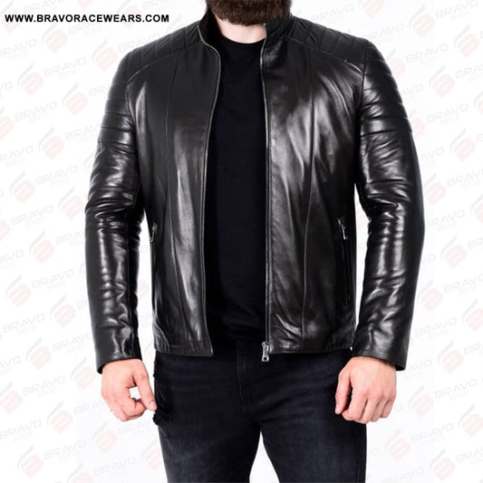 Men Black Leather Designer Biker Jacket