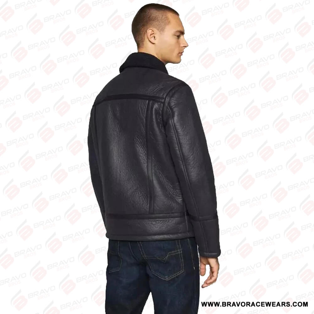 Men’s B3 Aviator Black Leather Shearling Jacket