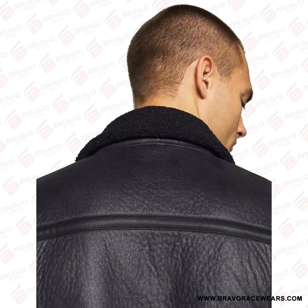 Men’s B3 Aviator Black Leather Shearling Jacket