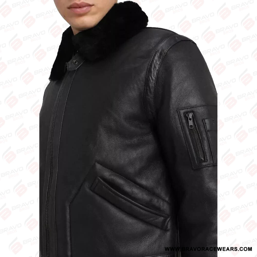 Men’s B3 Aviator Black Leather Shearling Jacket