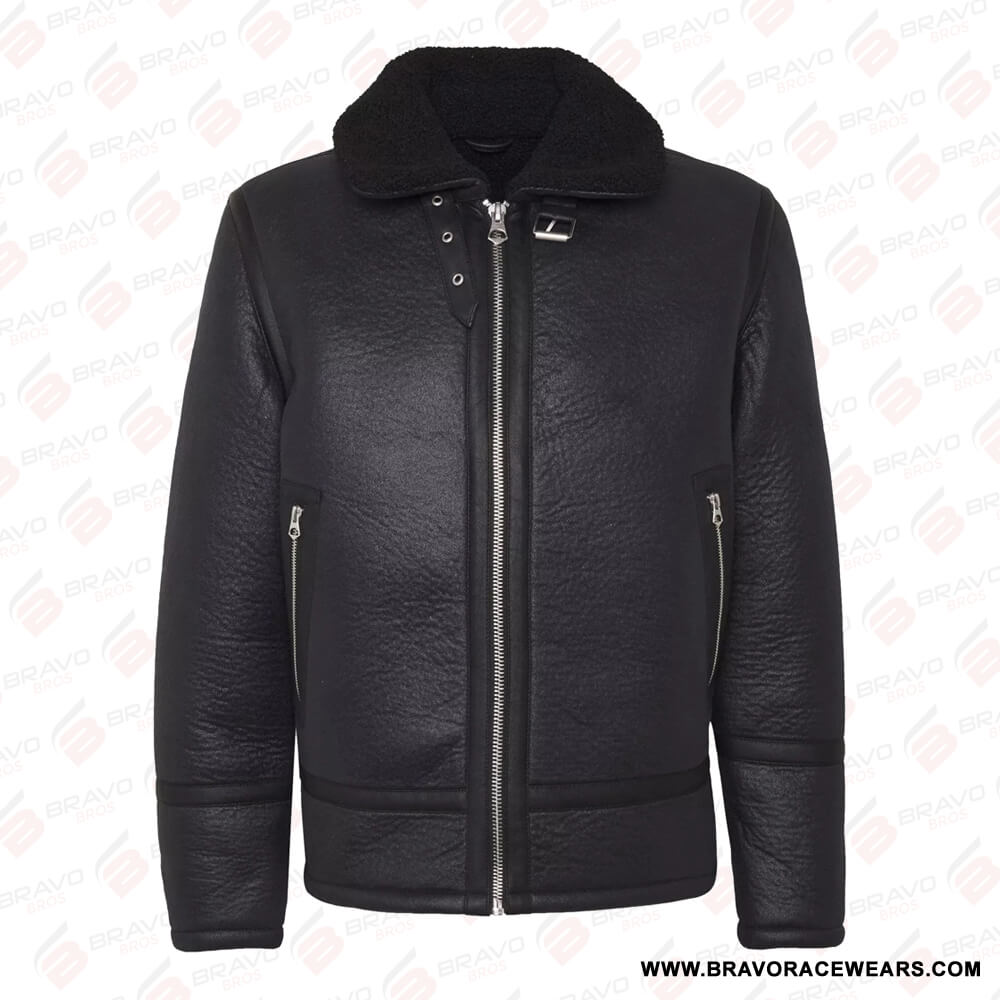 Men’s B3 Aviator Black Leather Shearling Jacket