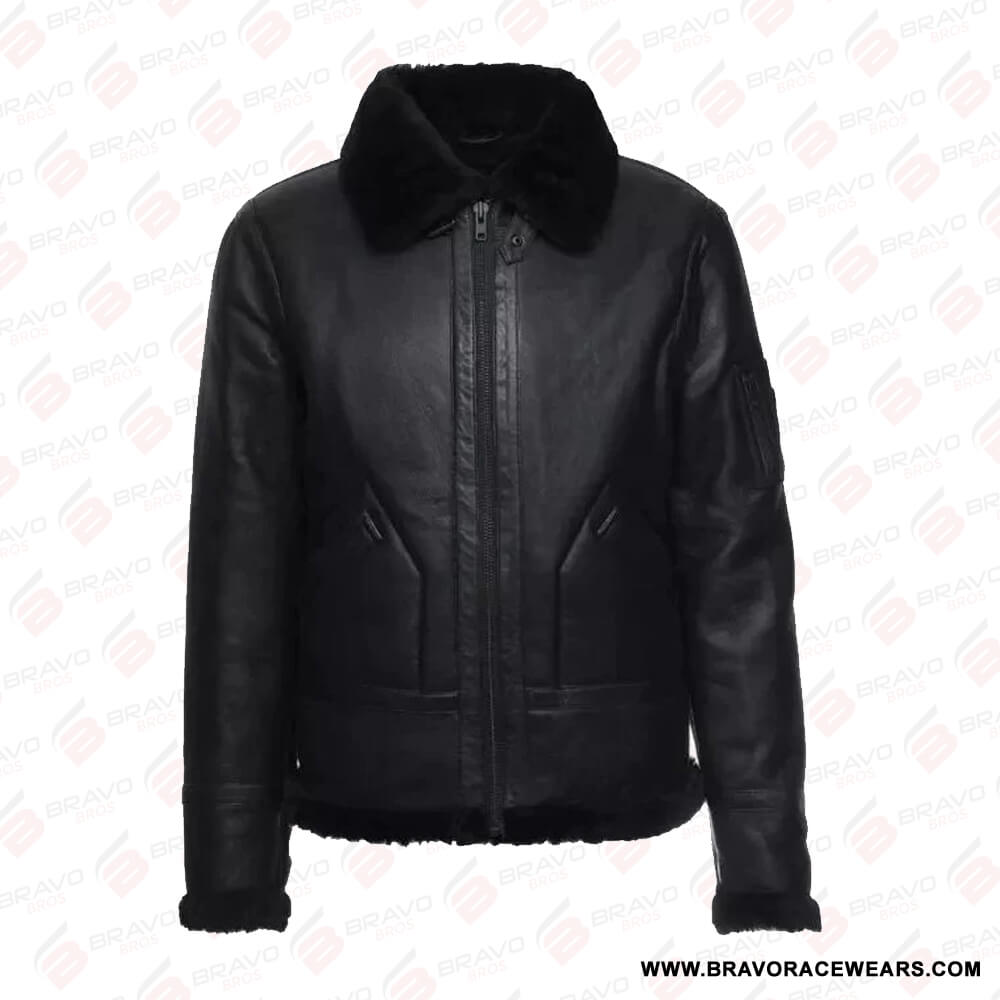 Men’s B3 Aviator Black Leather Shearling Jacket