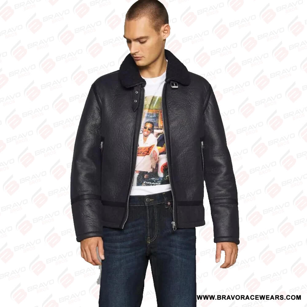 Men’s B3 Aviator Black Leather Shearling Jacket