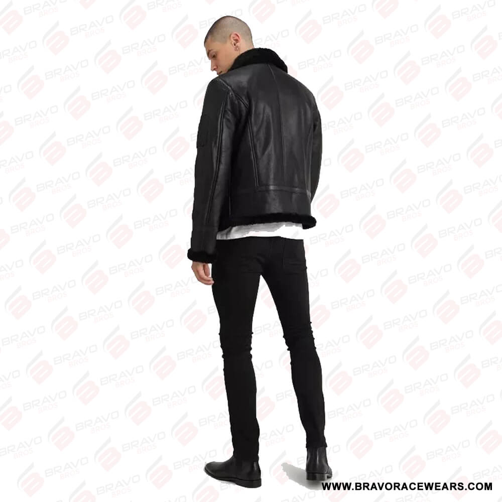 Men’s B3 Aviator Black Leather Shearling Jacket