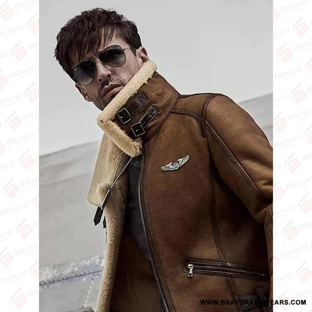 Men’s B3 Aviator Camel Brown Leather Shearling Jacket