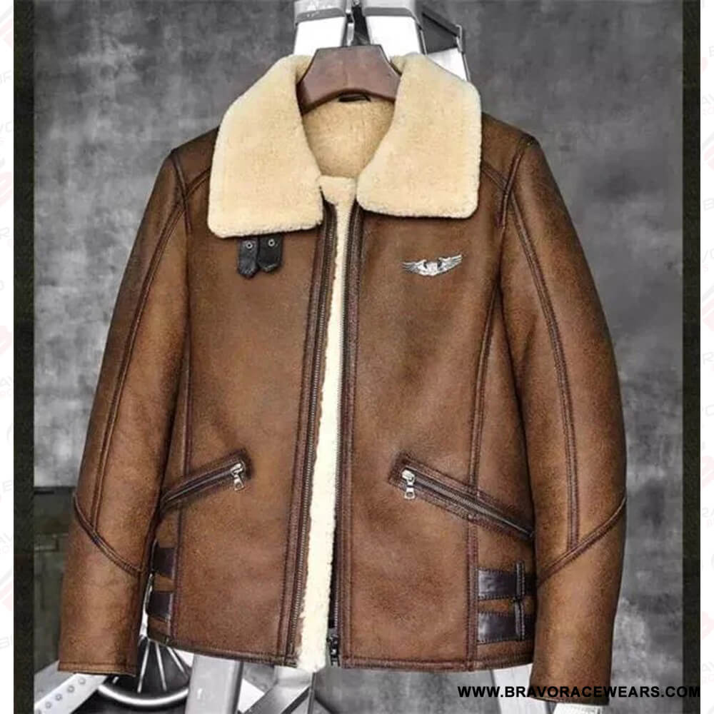 Men’s B3 Aviator Camel Brown Leather Shearling Jacket