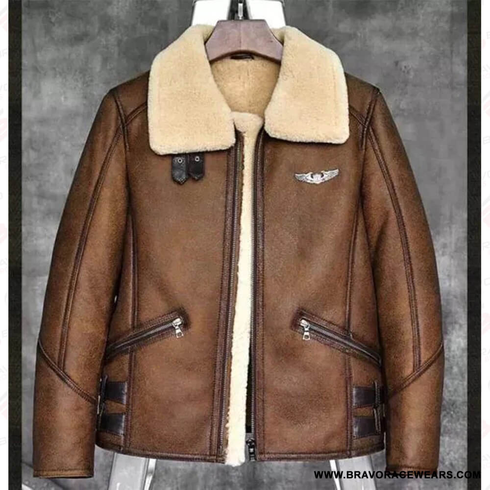 Men’s B3 Aviator Camel Brown Leather Shearling Jacket