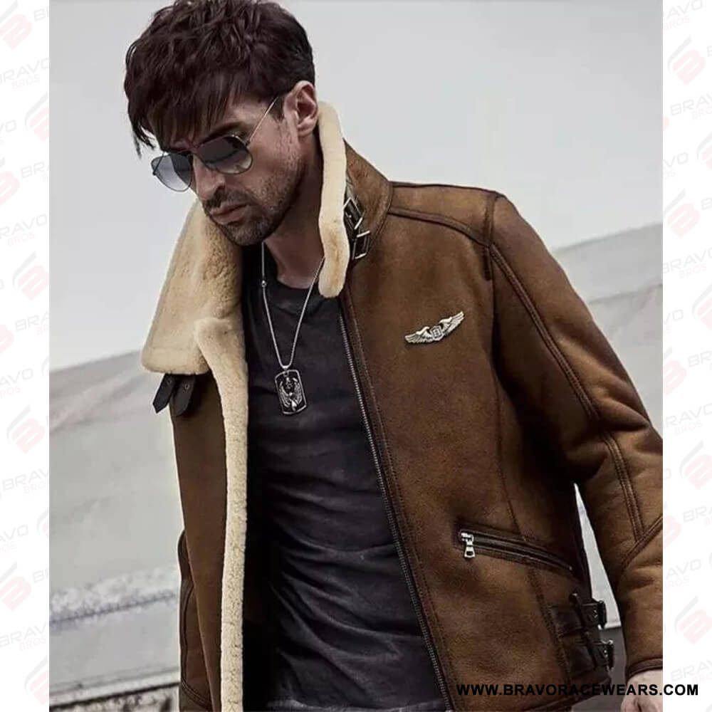 Men’s B3 Aviator Camel Brown Leather Shearling Jacket