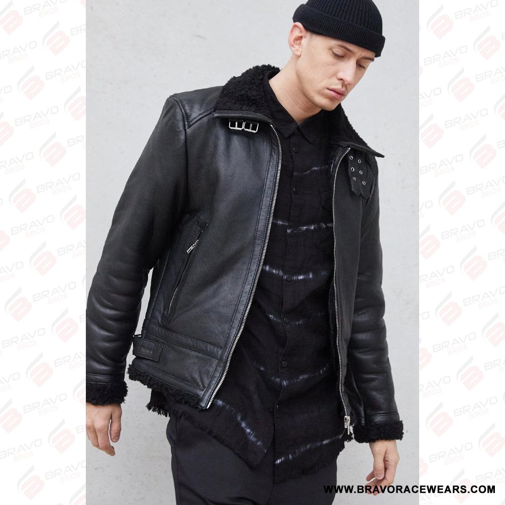 Men’s B3 Black Shearling Flight Aviator Leather Jacket