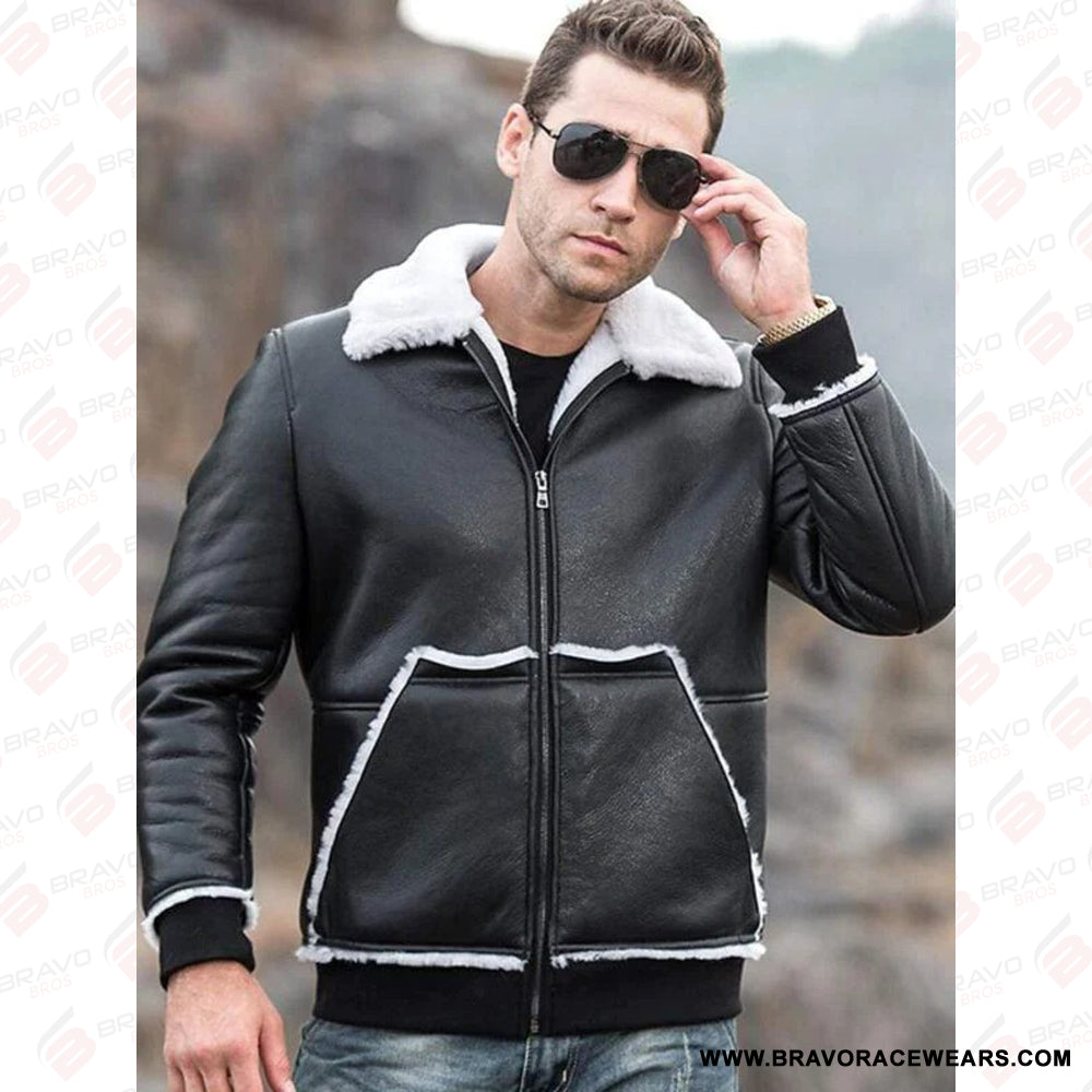Men’s B3 White Shearling Leather Aviator Jacket