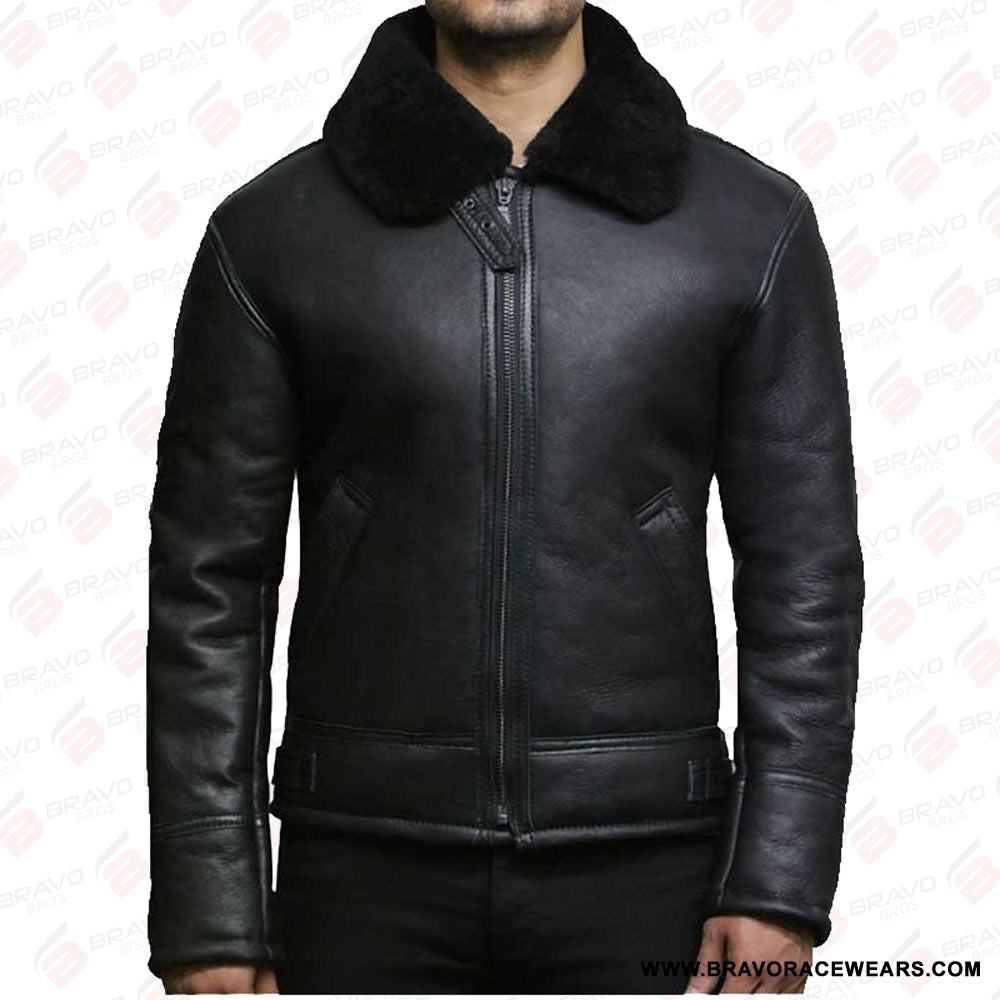Men’s Black B3 Real Shearling Sheepskin Leather Jacket