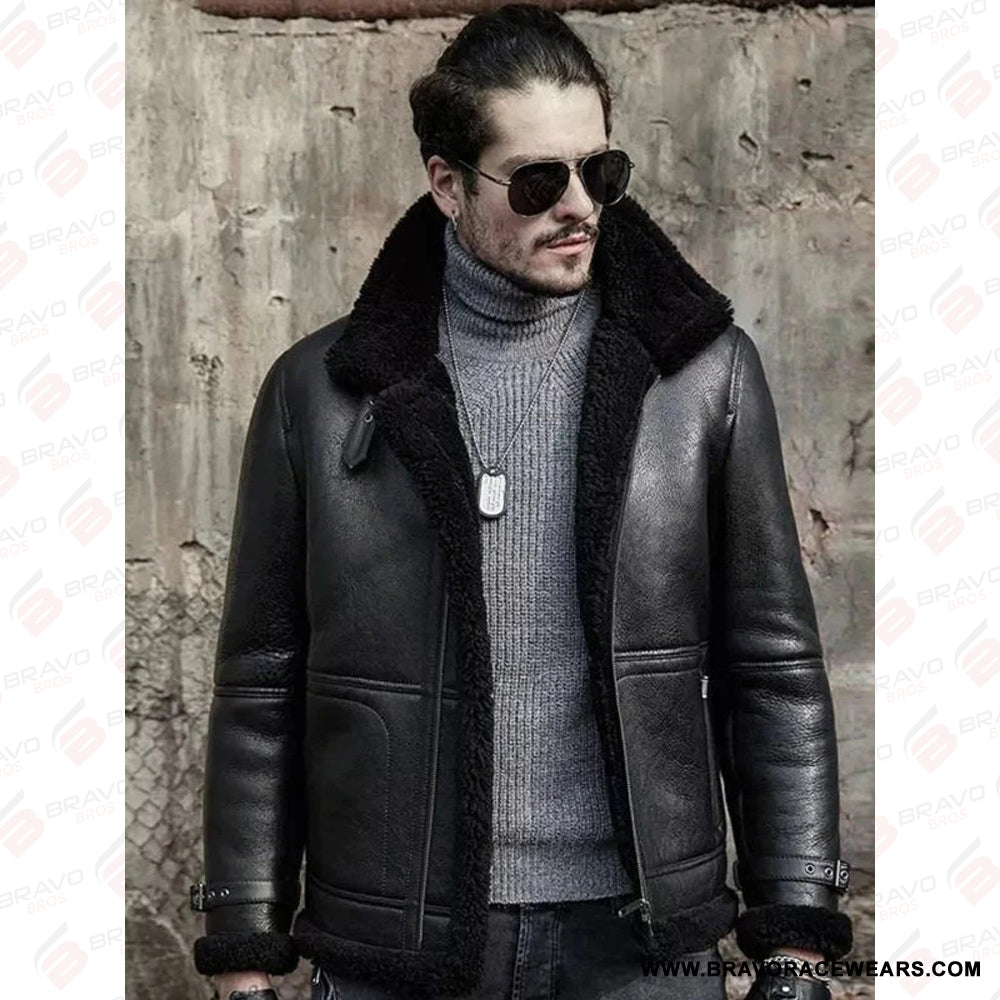 Men’s Black B3 Shearling Flight Aviator Jacket