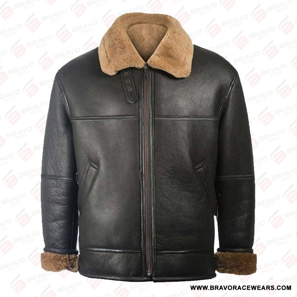 Men's Black Sheepskin Leather Shearling Jacket