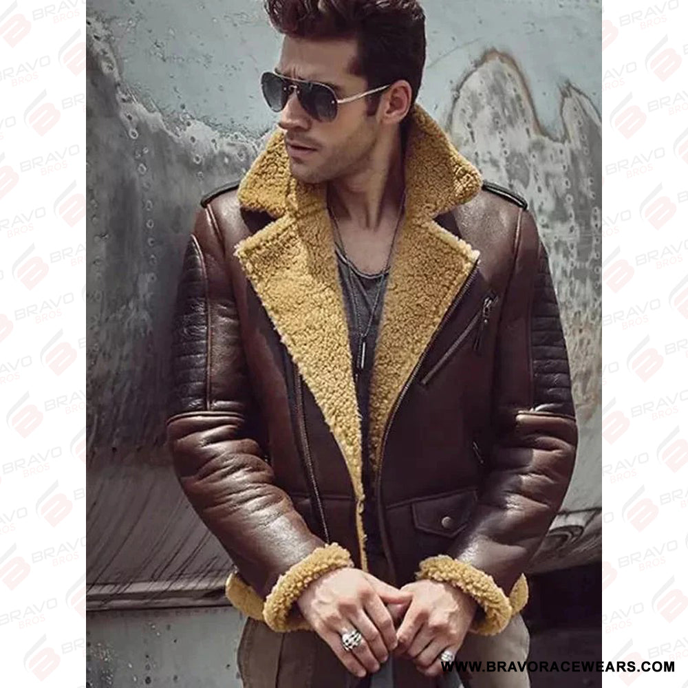 Men’s Classic B3 Camel Brown Shearling Leather Jacket