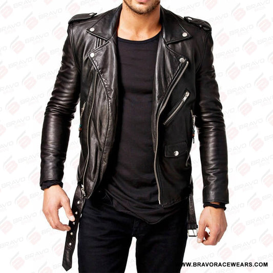 Men’s Slim Fit Motorcycle Leather Jacket