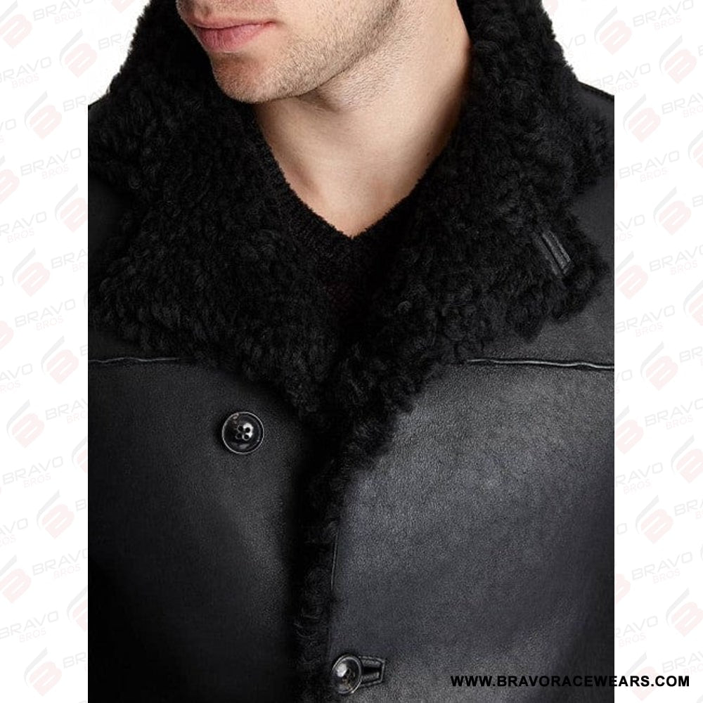 Mens Classic Russo Black Shearling Long Coat