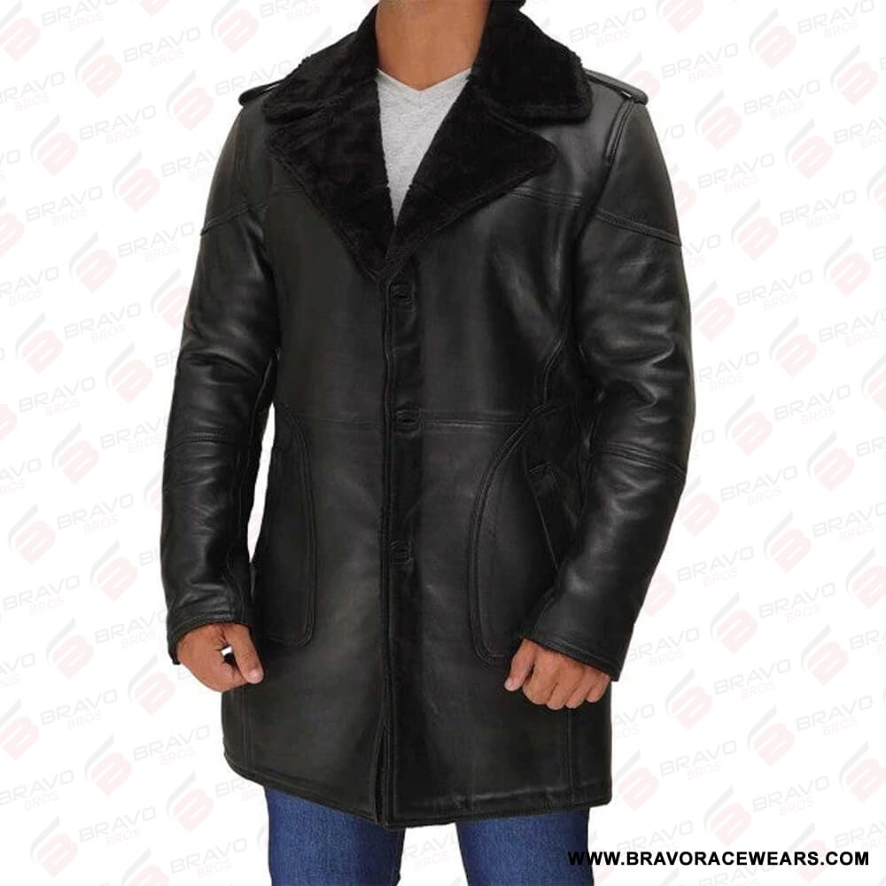 Mens Classic Russo Black Shearling Long Coat