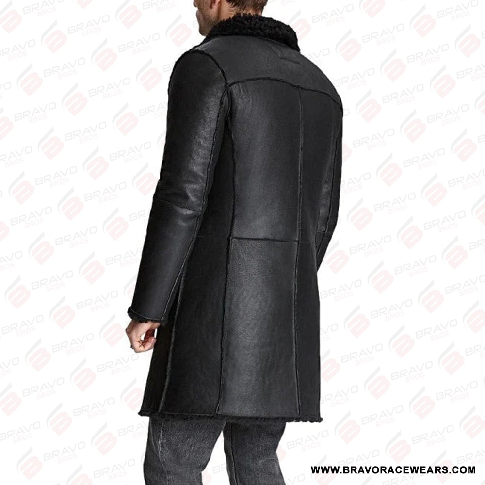 Mens Classic Russo Black Shearling Long Coat