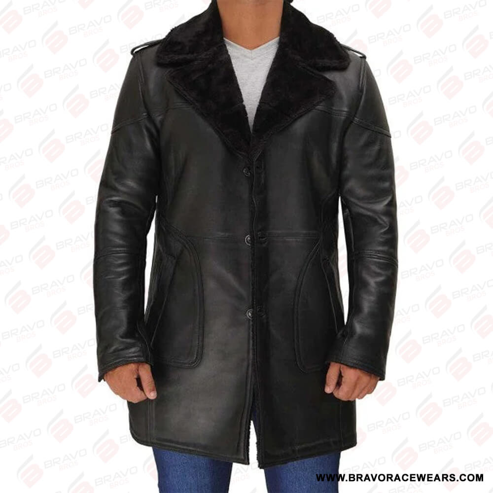 Mens Classic Russo Black Shearling Long Coat