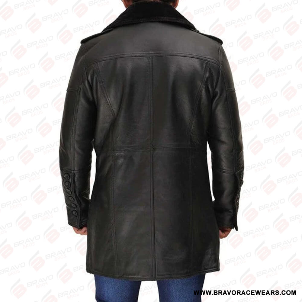 Mens Classic Russo Black Shearling Long Coat