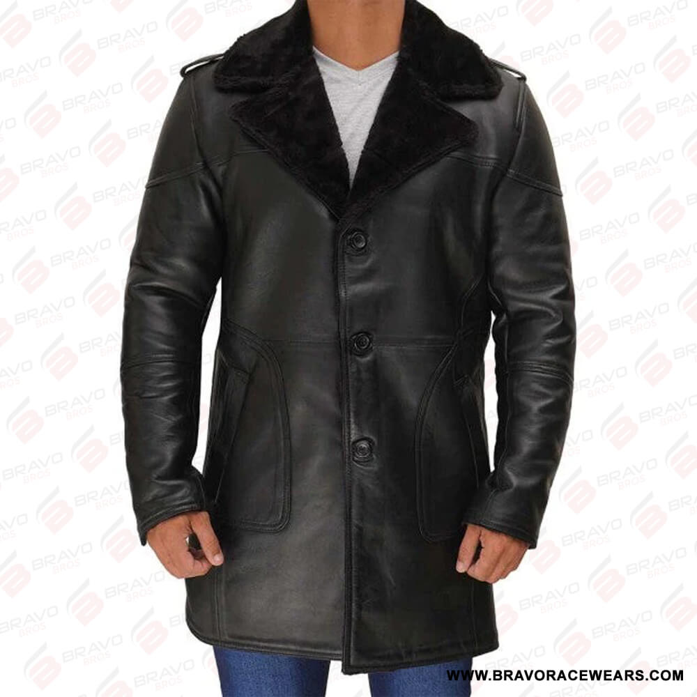 Mens Classic Russo Black Shearling Long Coat