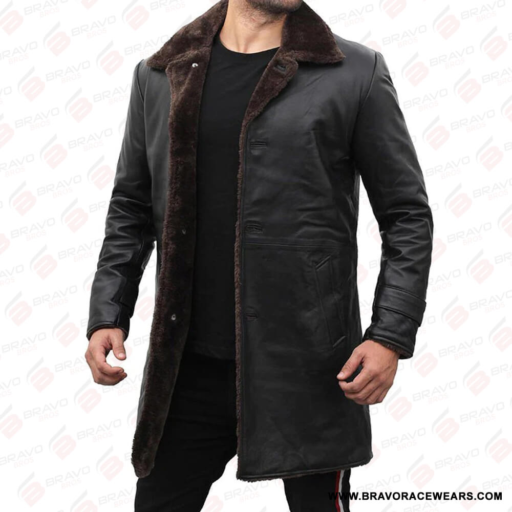 Mens Leather Shearling Black Coat