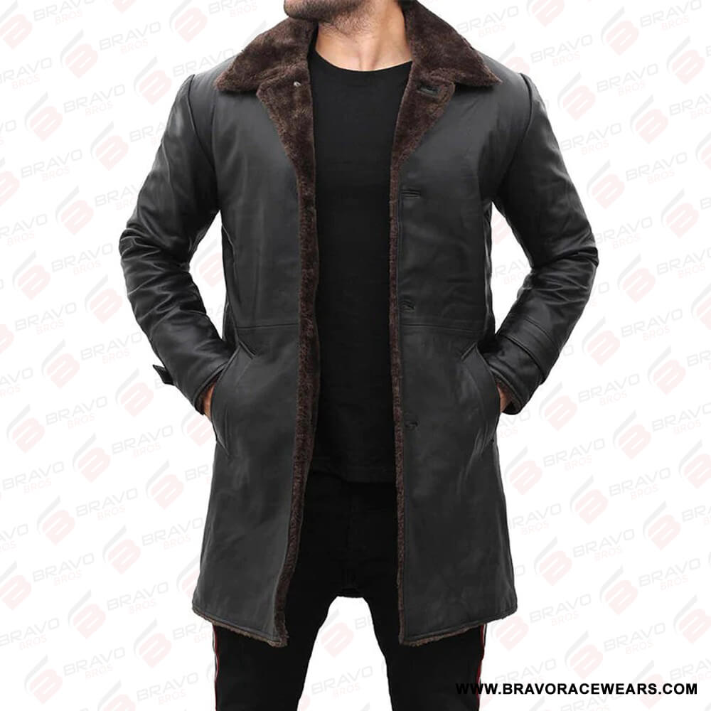 Mens Leather Shearling Black Coat