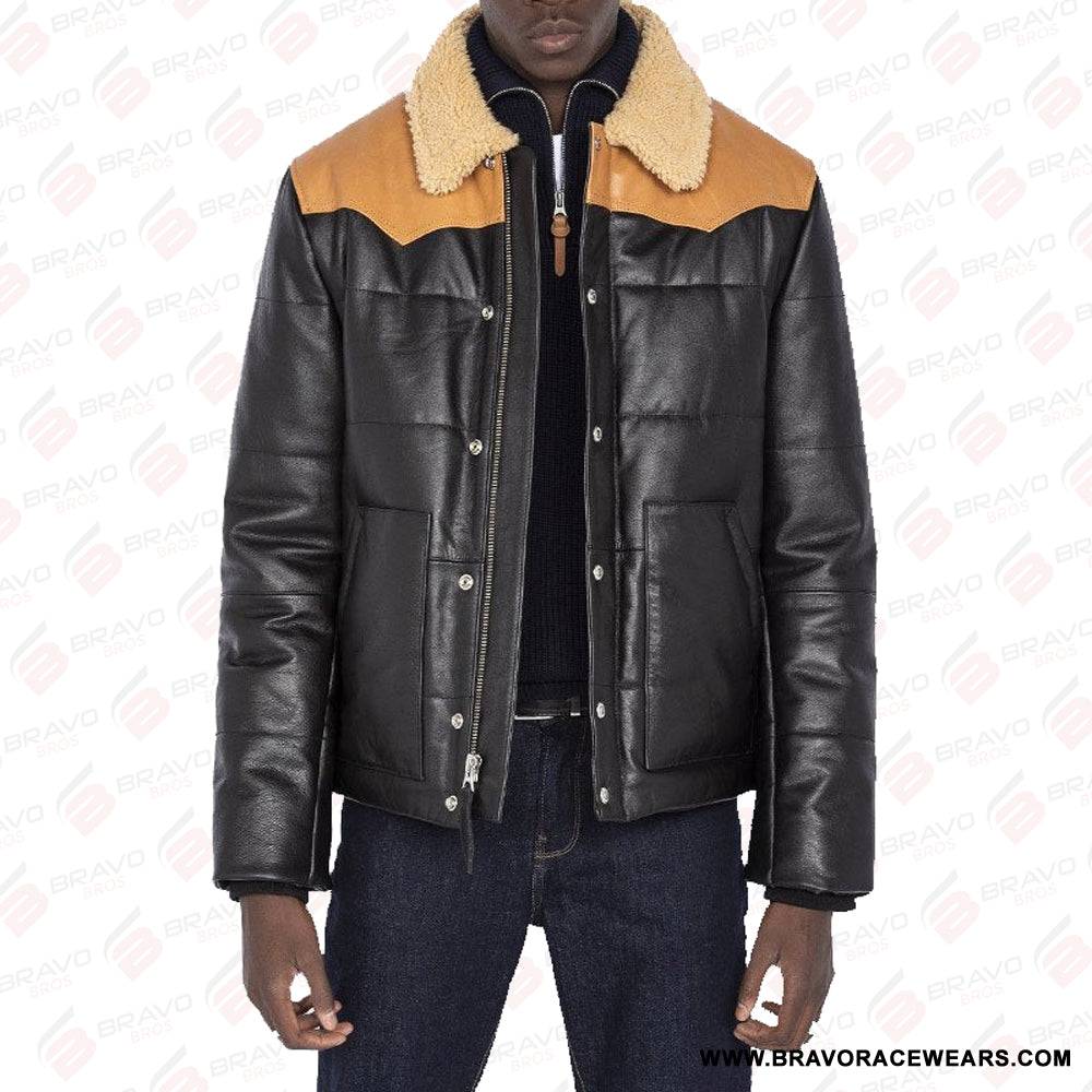 Modern Look Puffer Leather Jacket Mens