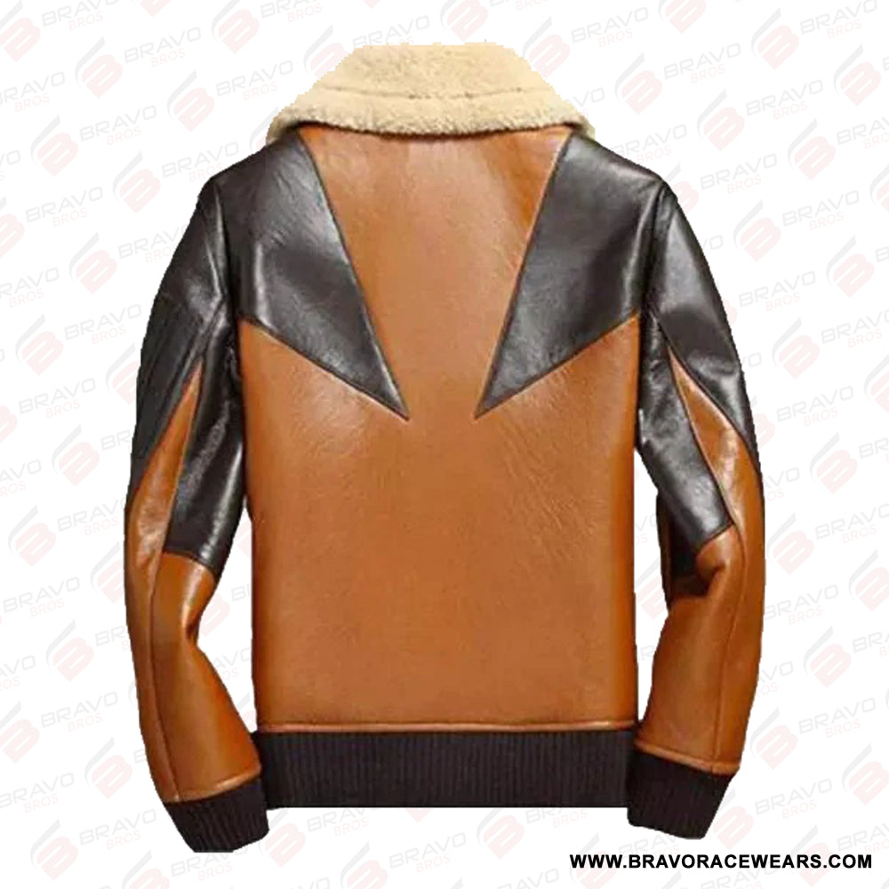 Multicolor Sheepskin Shearling Mens Bomber Leather Jacket