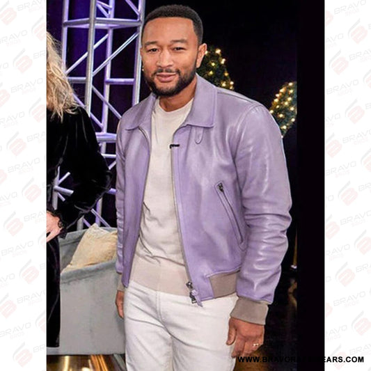 The Voice John Legend Purple Leather Bomber Jacket