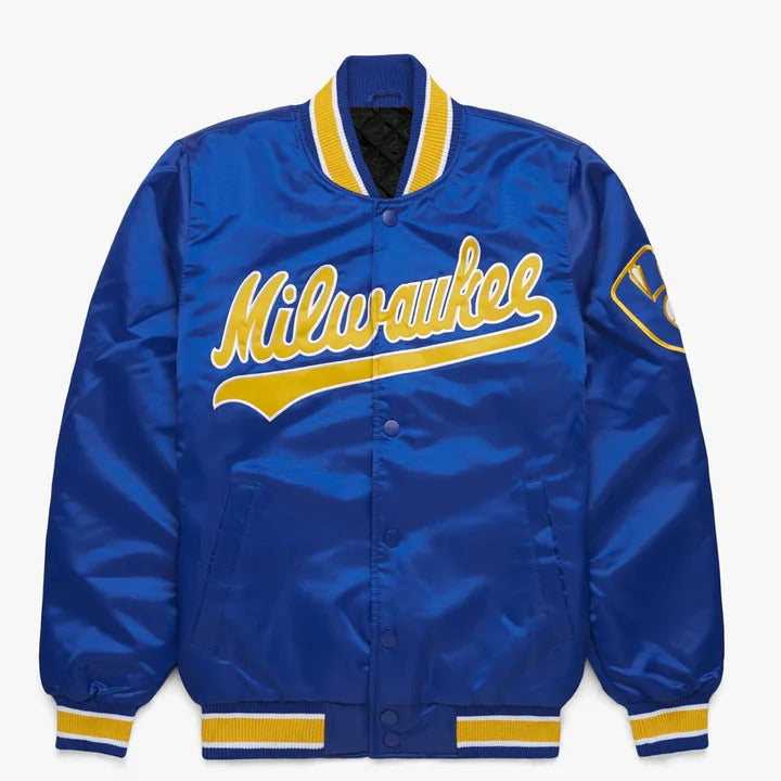 A fashionable varsity jacket in premium fabric, which is bold and stylish in color, is now up for online sale at Bravo Bros