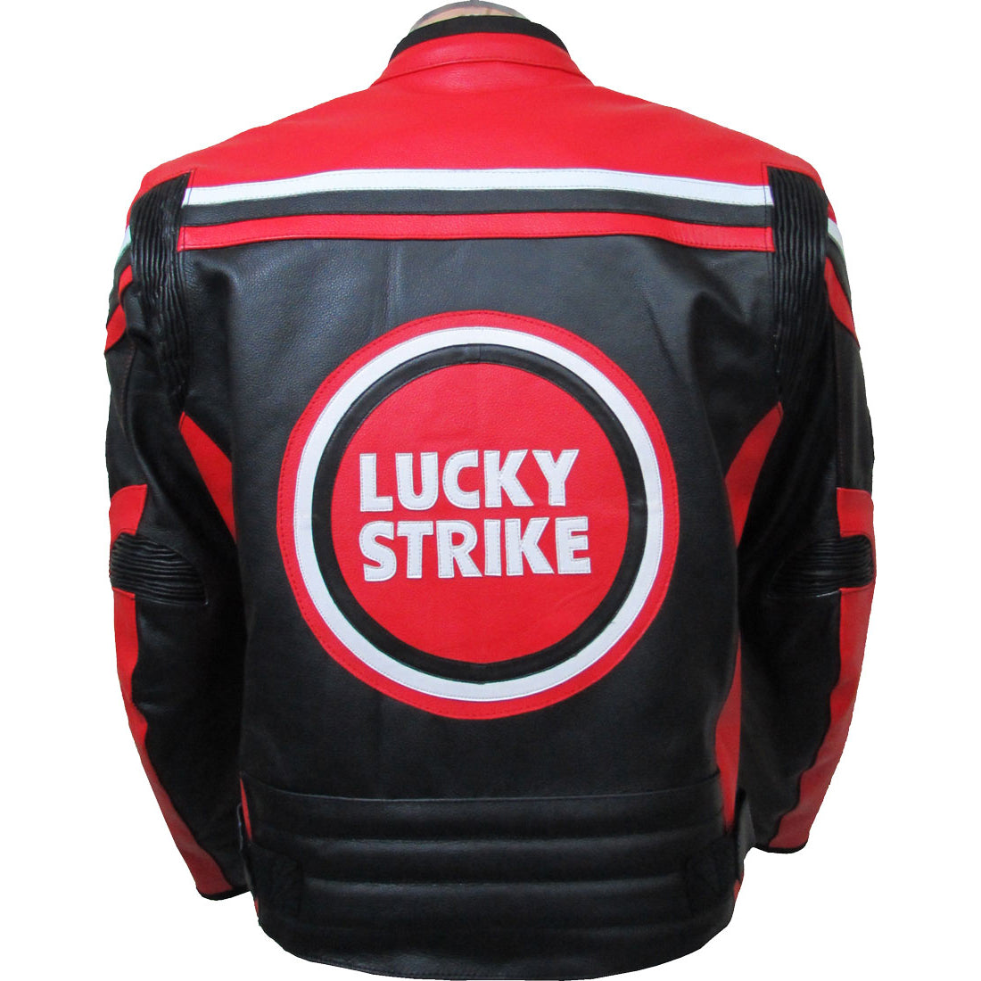 Lucky Strike Red & Black Leather Motorcycle Jacket