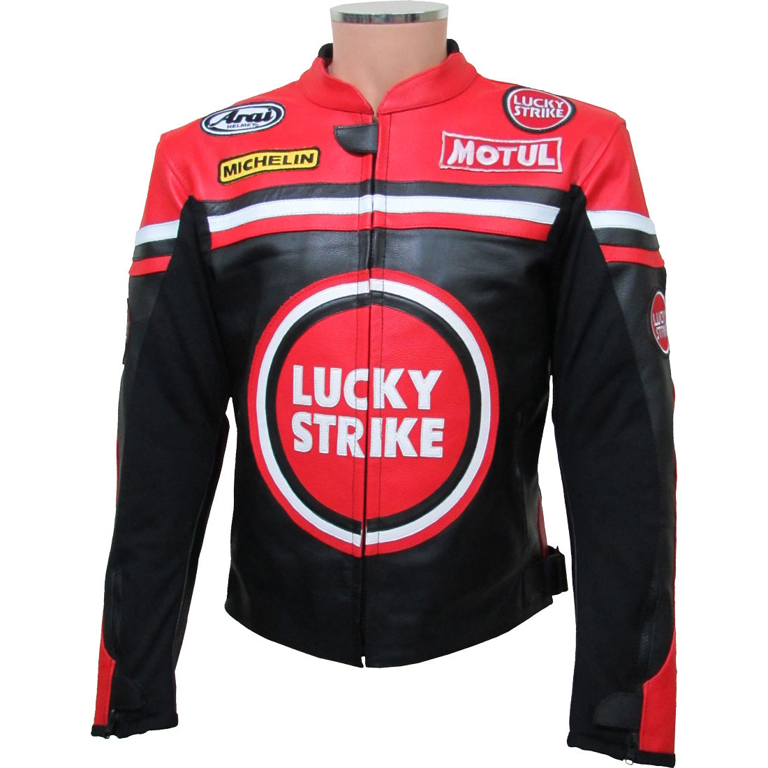 Lucky Strike Red & Black Leather Motorcycle Jacket