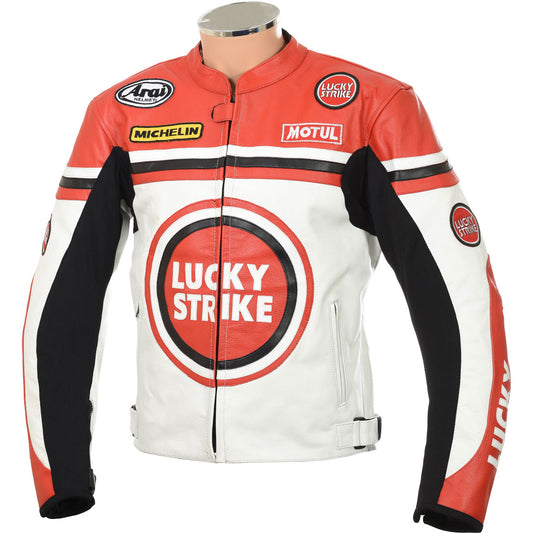 Lucky Strike White & Red Biker Jacket