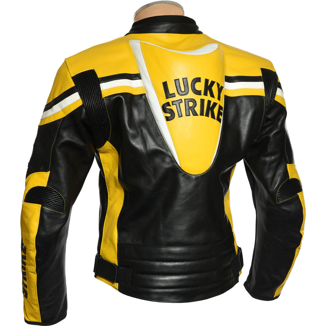 Lucky Strike Yellow & Black Leather Motorcycle Jacket