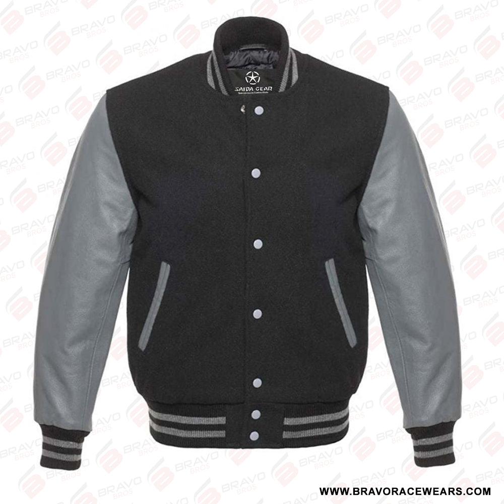 Mens Grey Letterman Jacket - Varsity Jacket - Baseball Jacket